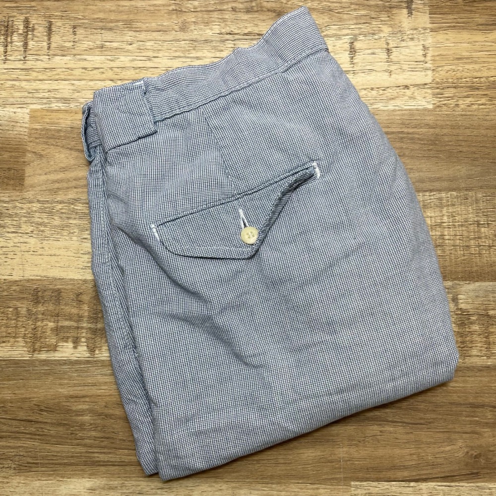 Polo Ralph Lauren Men Blue White Micro Houndstooth Pleated Shorts Made in USA 32